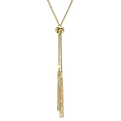 Gold twist tassel lariat necklace